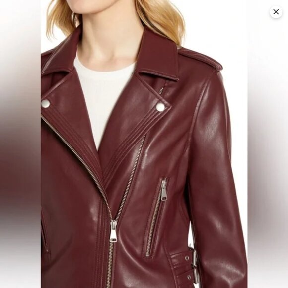 Halogen Faux Leather Moto Jacket, Burgundy, Size S - Picture 4 of 11